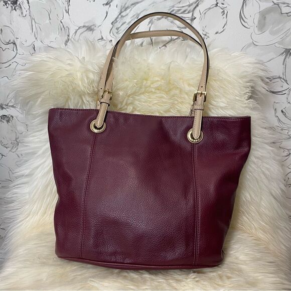 Michael Kors Claret Pebbled Leather Large Jet Set Tote Bag - Picture 1 of 10
